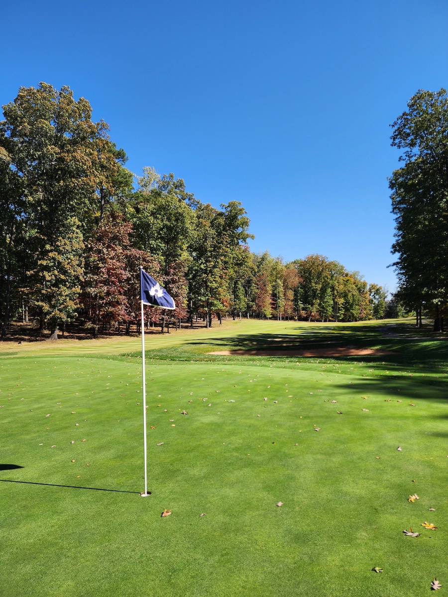 The rolling hills of a meticulously maintained golf course in Crozet, VA